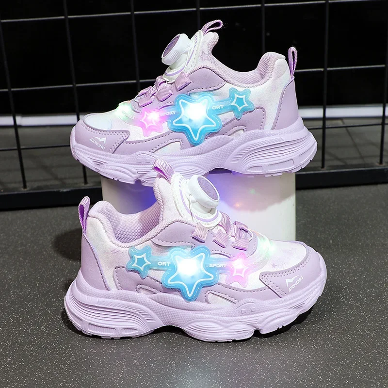 Tennis Shoes LED Children Trainer Girls Casual Sneakers Mesh Breathable Running Shoes Baby Student Non-slip Illuminated Shoes 3