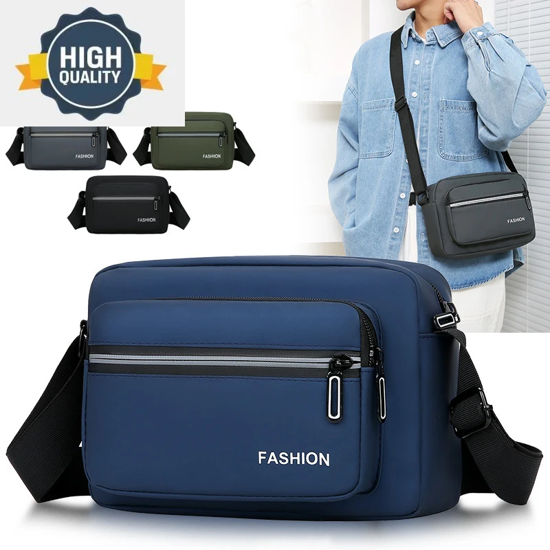 

High 2023 New Capacity Men's Crossbody Bag Horizontal Waterproof Nylon Single Shoulder Canvas Postman