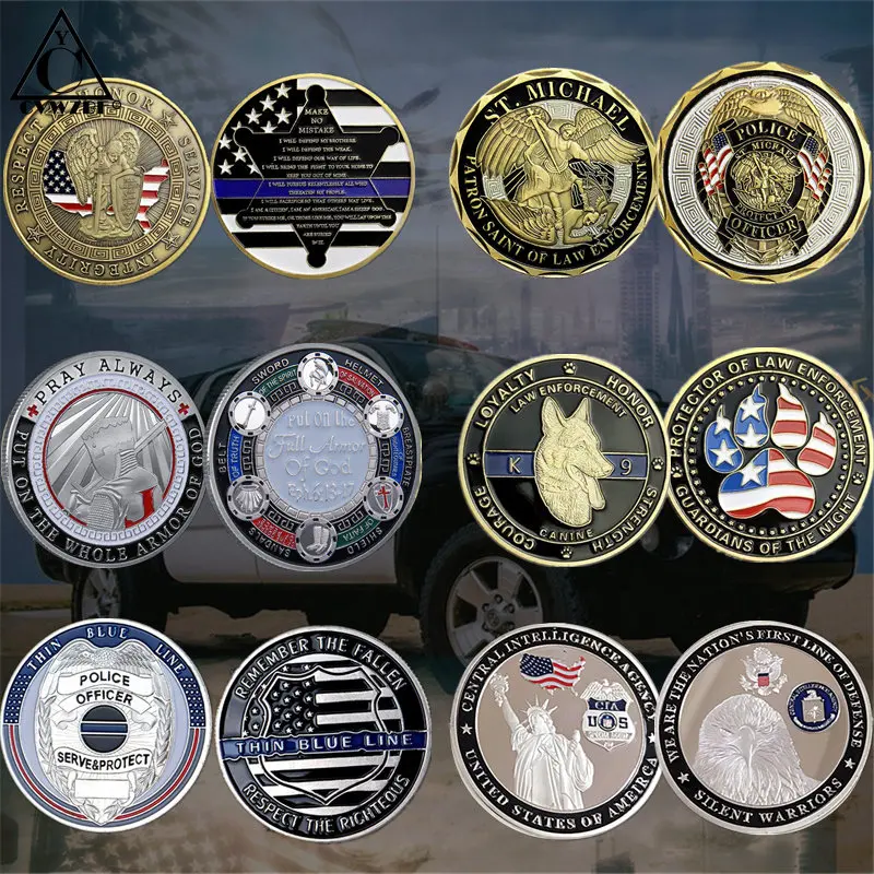 

Тонкая синяя линия, девиз офицера полиции, вызов, Набор монет, день Святого Михаила, правоохранительные подарки, Коллекционная Коллекция 6 монет