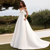 Simple Strapless Wedding Dresses Off The Shoulder Beads V Neck Bridal Grown Floor Length Satin A Line Vestidos De Novia 2024 1