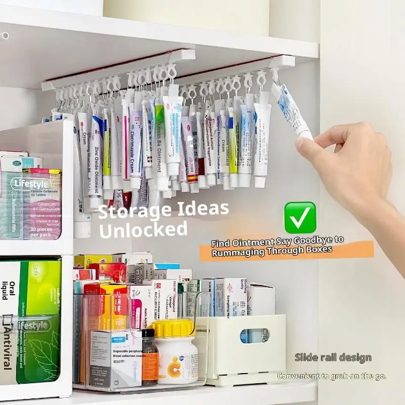 1PC Plastic Hanging Ointment Storage Rack Space Saving Large Capacity Lotions Storage Clip With Slide Rail Headband Holder