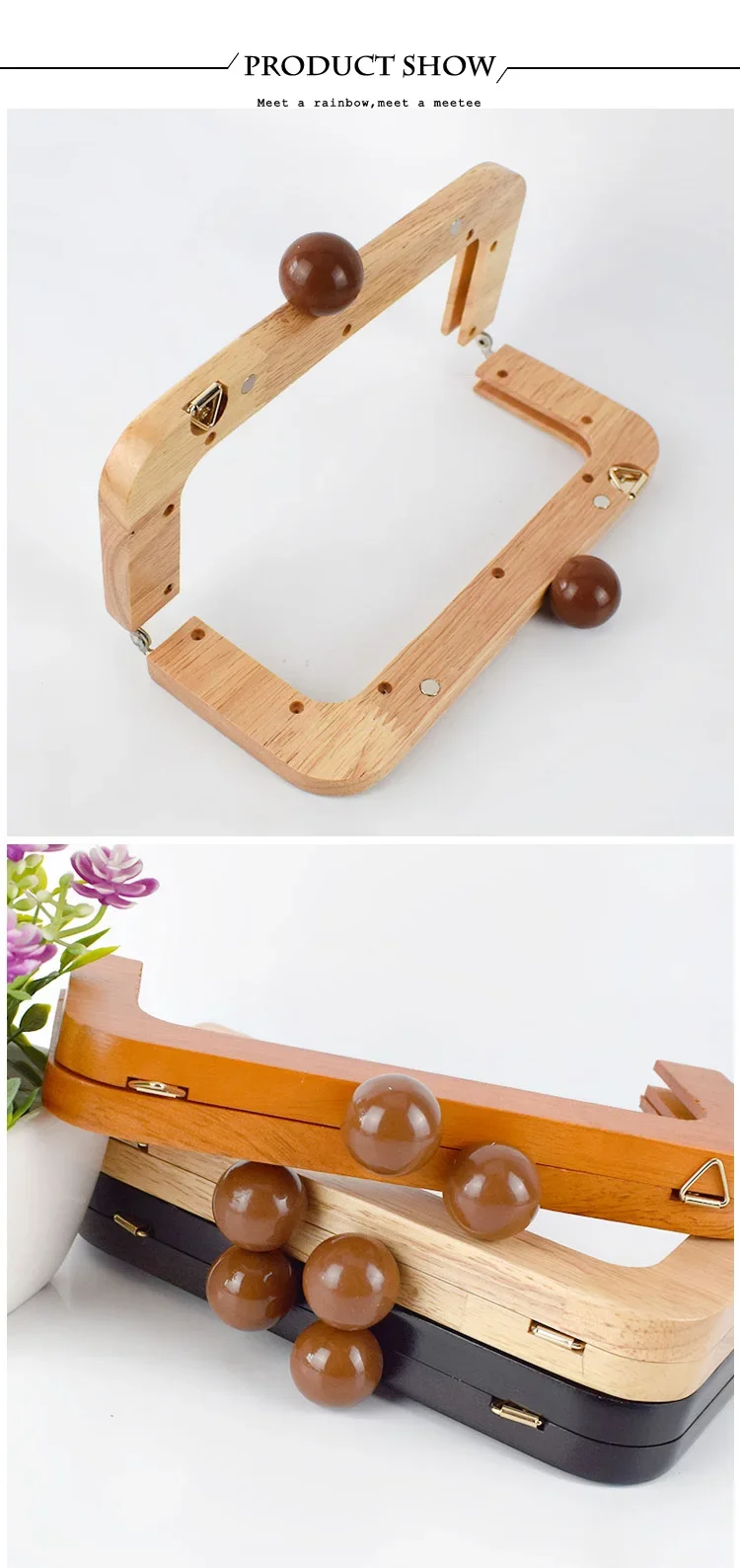 1/2Pcs Deepeel 20cm Bag Frame Wood Handle Wooden Bags Closure Kiss Clasp Purse Lock Buckles DIY Sewing Brackets Accessories