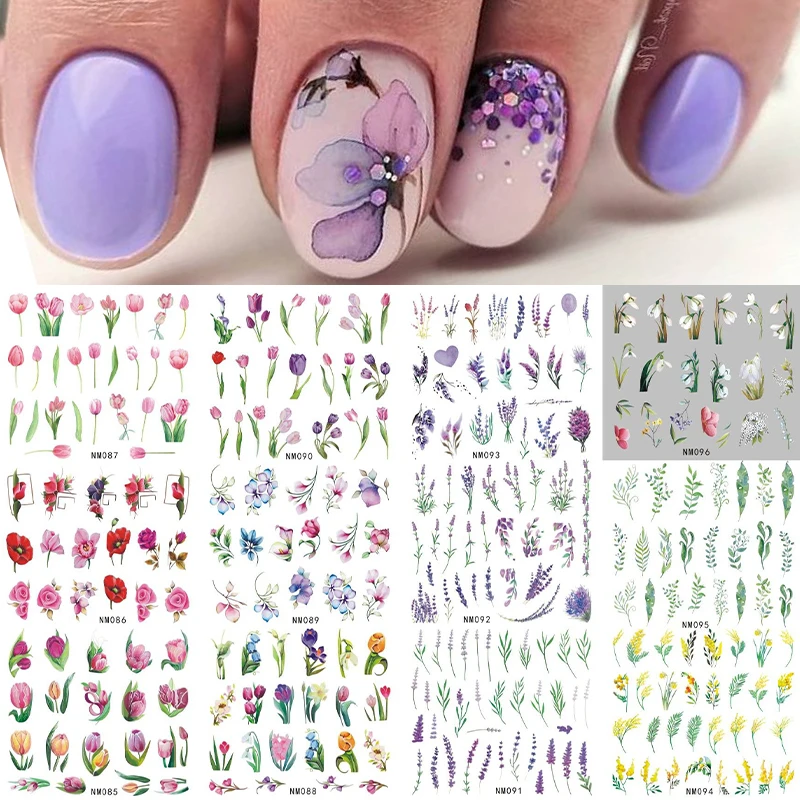 12Designs Geometry Letter Nail Water Decals Flower Leaf Slider Watercolor Ink Floral Silder Nail Sticker Manicure Decoration DIY nail decals