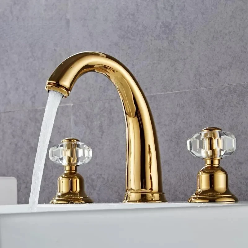 Bathroom basin faucet Crystal Handle Gold widespread Sink Tap  Mixer Hot And Cold shower room