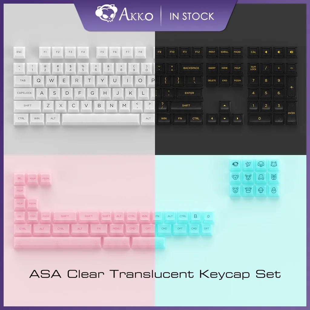 Akko Asa-transparente Backlit Keycaps Conjunto para Teclado Mecânico Clear Keycap Layout Ansi 61 87 104 108 mx Switches 155 Key