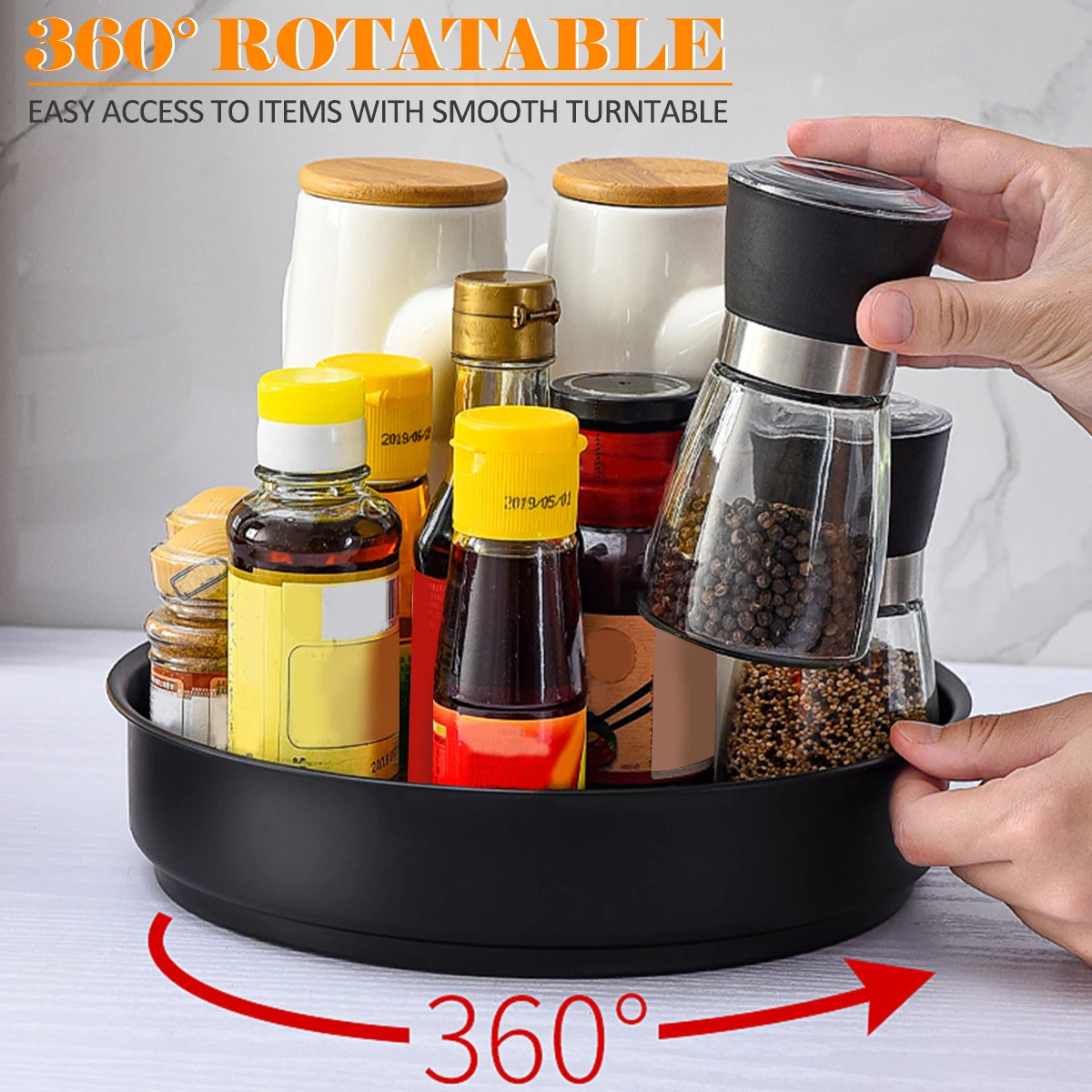Stainless Steel Layer Turntable Organizer Multifunction Kitchen Storage Decorative Trays Rotating Spice Rack Kitchen Accessories 4