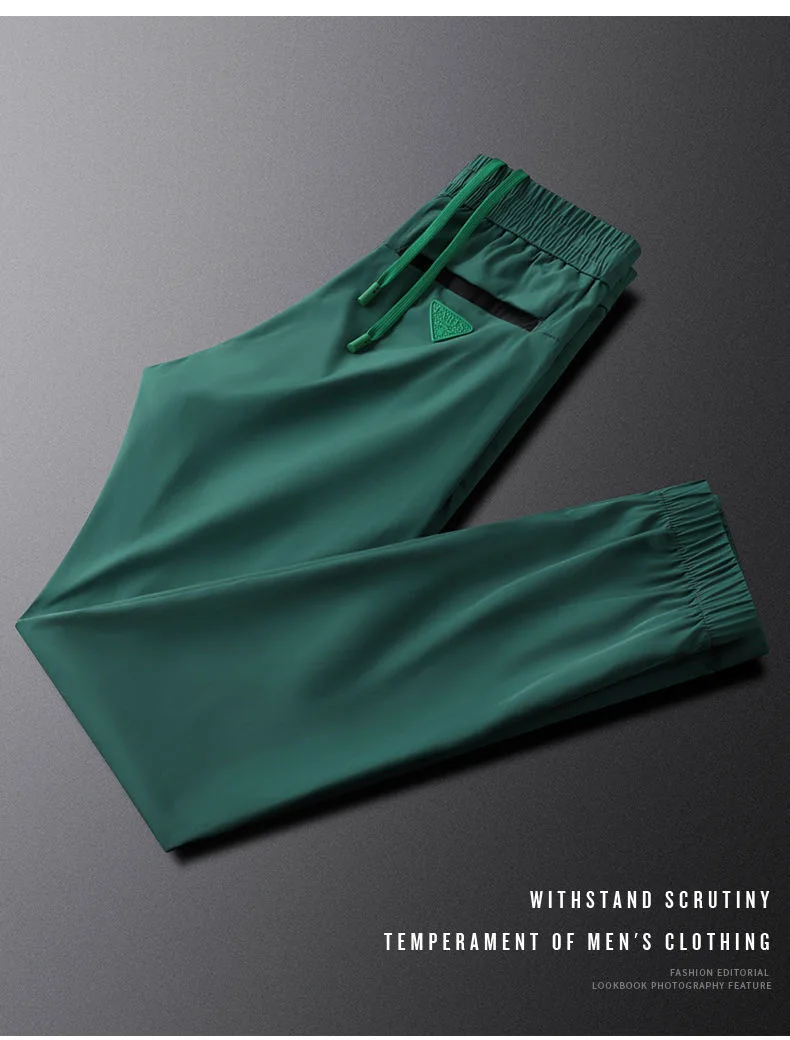 Description Picture 4 of item2024 Summer Ice Silk Breathable White Casual Pants for Men's Designers New European High end Fashion Casual Brand Sports Pants