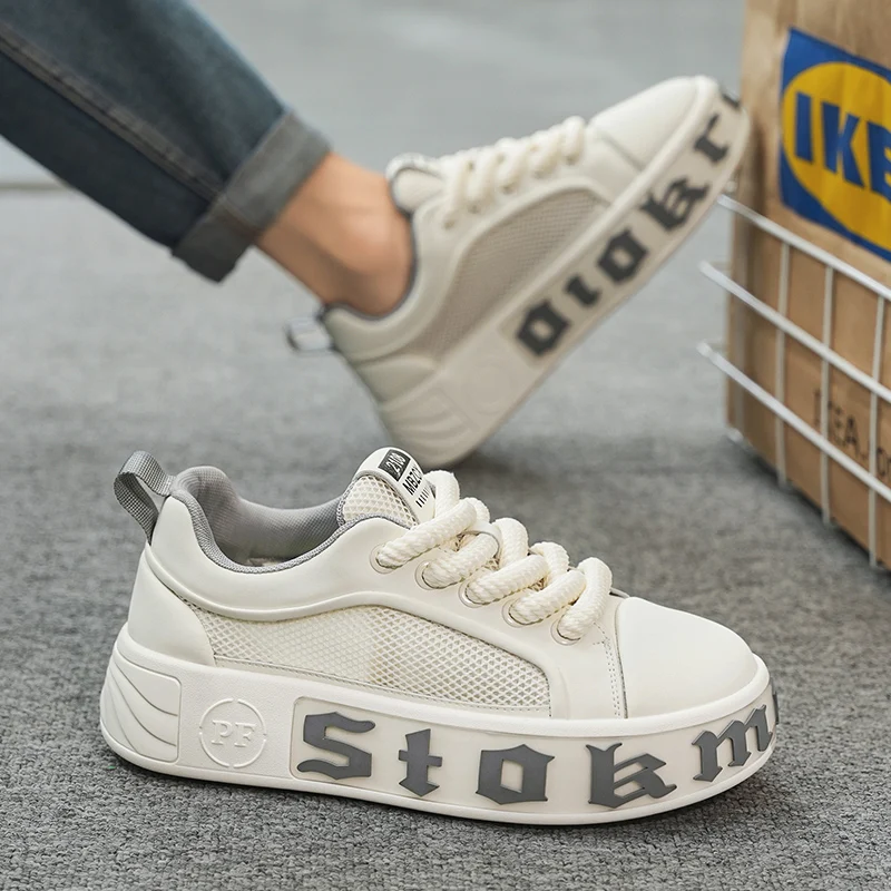 Original Mesh Black Sneakers Men Summer Breathable Low-cut Men's Casual Shoes Fashion Lace-up Platform Designer Sneakers For Man