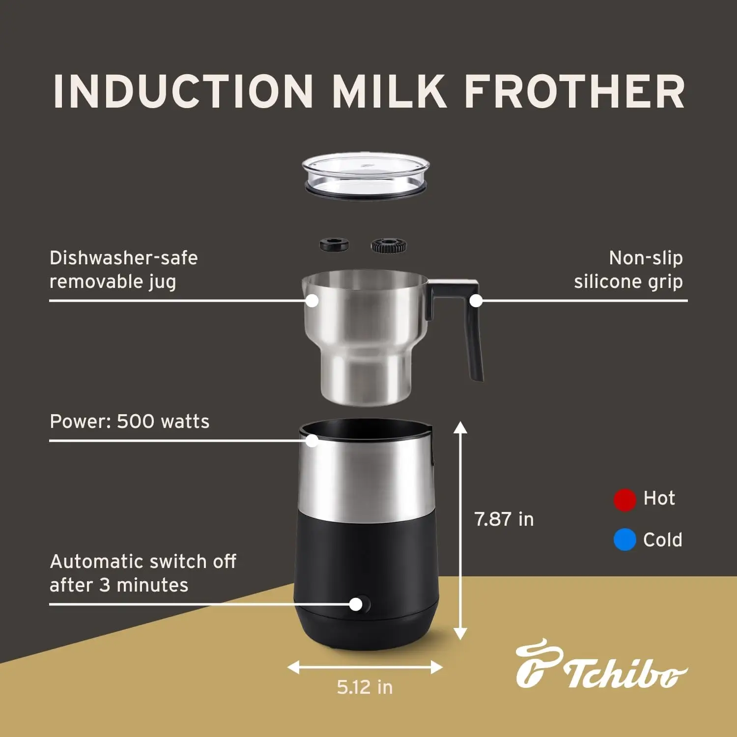 Induction Milk Frother, 16.9 oz Capacity - Electric Coffee Frother for Hot and Cold Milk Froth - with Touch Button and Au 6