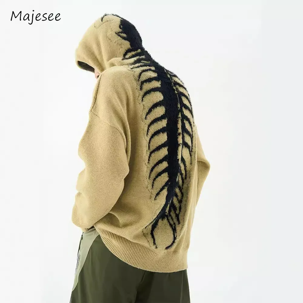 

With Hat Hoodies Men High Street Slouchy Knitting Warm Cozy Oversize Fashion American Style Vintage Autumn Winter Personality