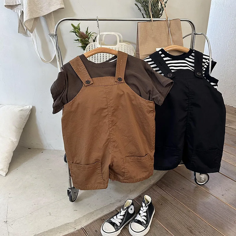 

Summer Thin Boy Solid Overalls Children Casual Suspenders Jumpsuit Kid Cotton Loose Fashion Pants Infant Trousers