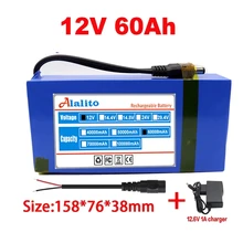 New 12v 18650 60000mAh Lithium-ion Battery pack DC 12.6V 60Ah battery With EU Plug+12.6V1A charger+DC bus head wire