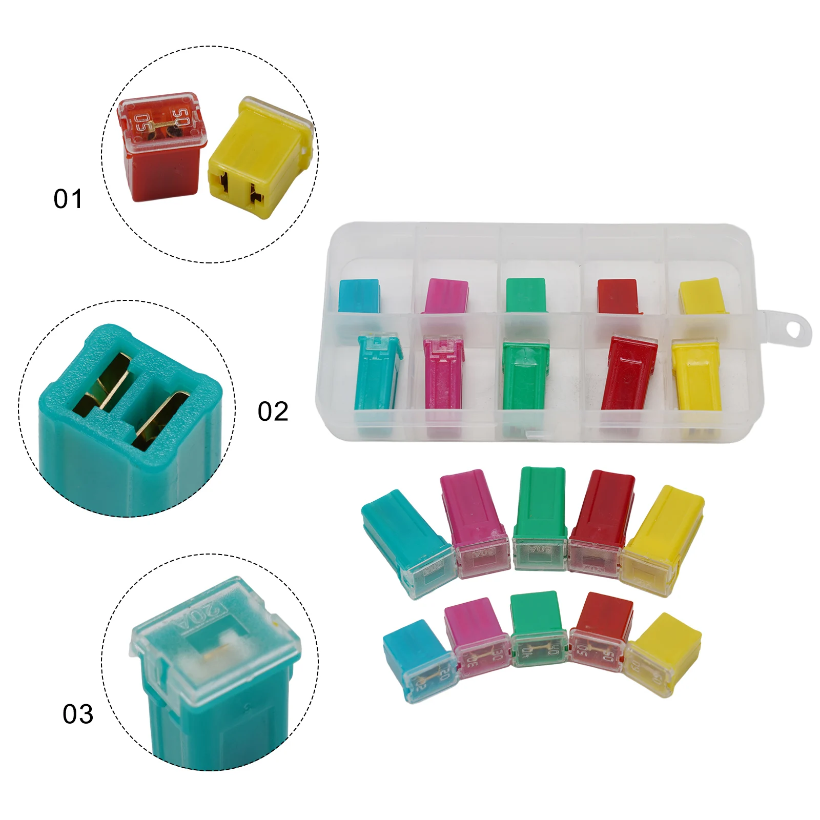 10Pcs Car Fuses Kit 20A 30A 40A 50A 60A Car Auto Van Square Assortment Fuse DC 12-32V Auto Fuses Replacement car fuses kit