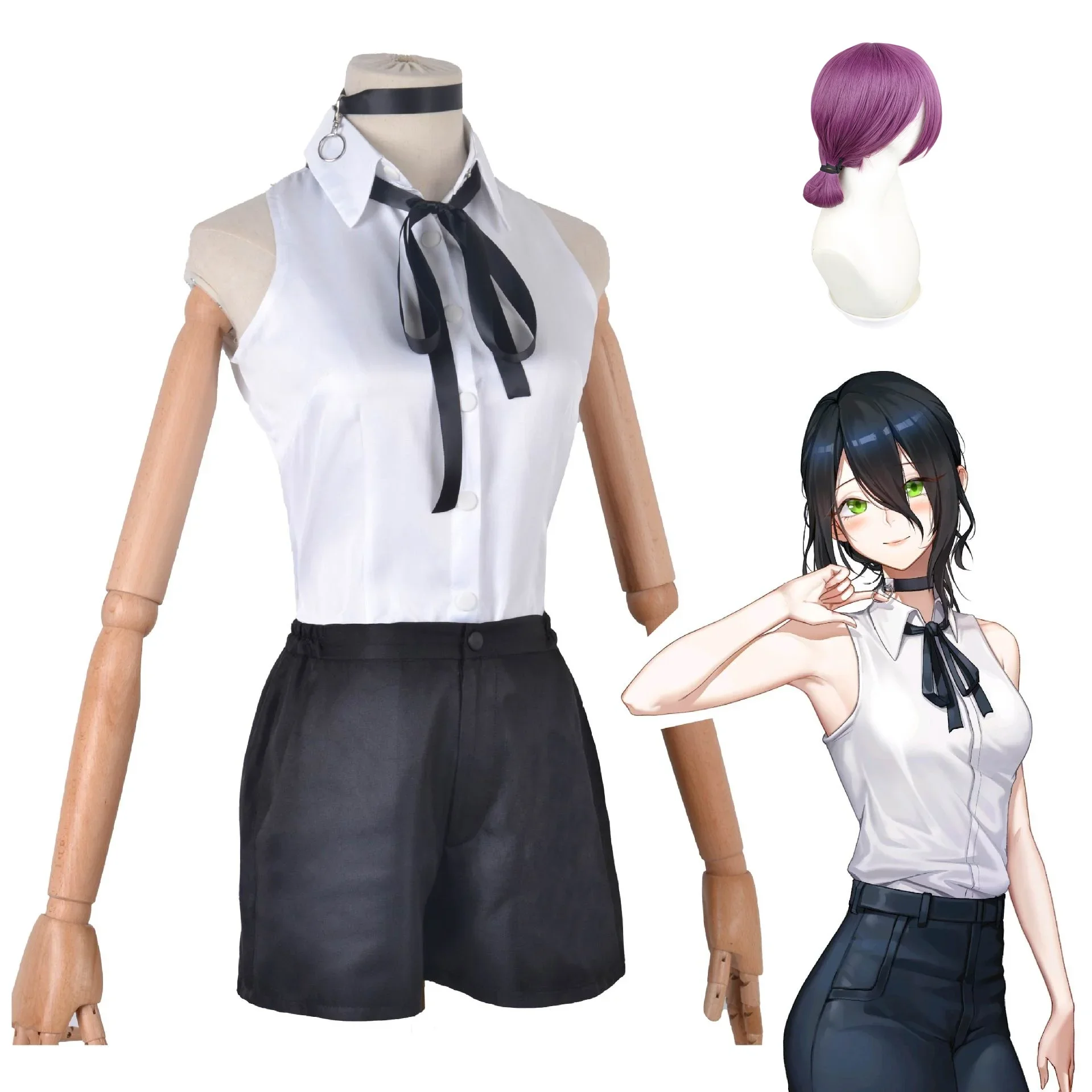 

Anime Chainsaw Man Reze Bomb Demon Cosplay Costume Wig Women Uniform Summer Sleeveless Shirt Shorts Accessory Suit Halloween