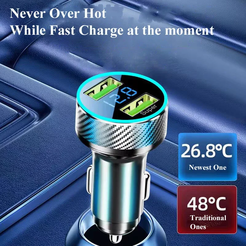 2 in 1 USB 차량용 충전기 어댑터, 전압 모니터 포함 초고속 충전, 아이폰, 삼성, 아이패드, 화웨이, 원플러스, OPPO, VIVO, 300W