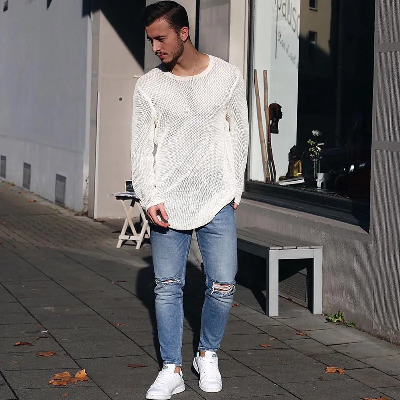 Men's Sweater Spring And Autumn New Solid Color Simple Breathable Fashion Casual Large Size Sweater