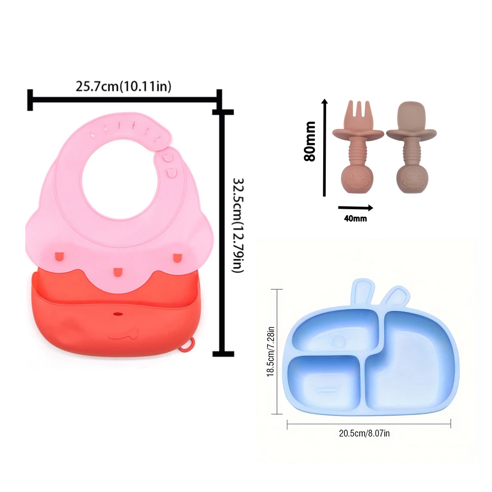 Silicone Tableware Set Waterproof and Easy to Clean Free Name Engraving Creative Gifts Customized for Babies