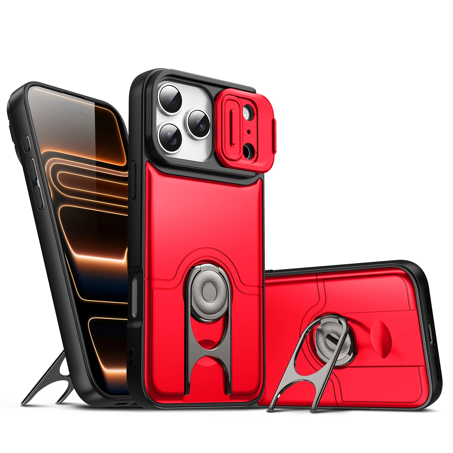 Metal Ring Stand Armor Shockproof Slide Window Phone Cover