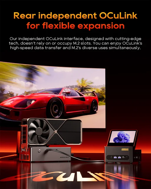 Aoostar Mini Pc G-FLIP AMD Ryzen AI9-HX370 Desktop 5 "Tela ribaltabile USB4 OCuLink Wi-Fi7 Computer desktop Mini Pc per giochi di lavoro 6