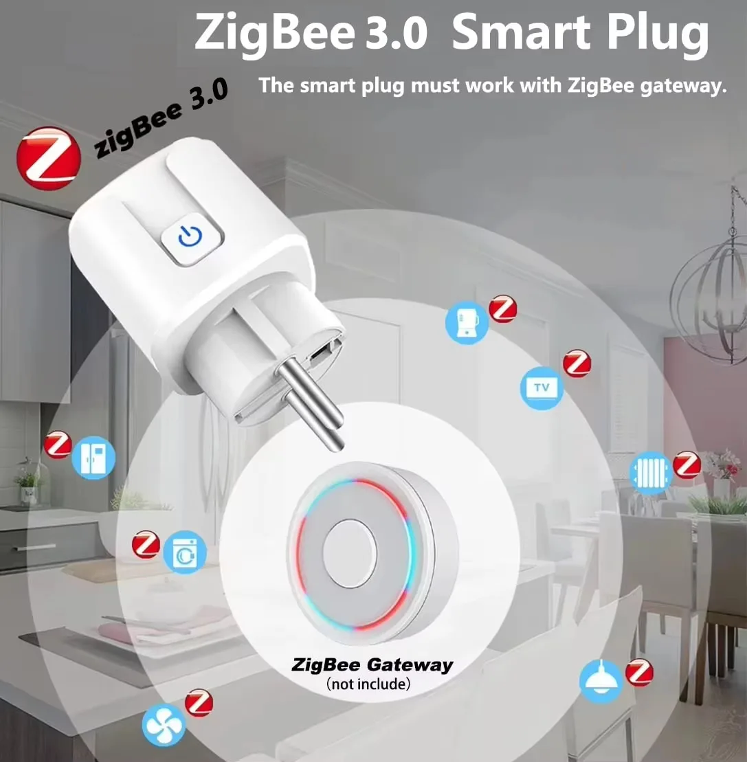 ZigBee 3.0 Tuya Smart WiFi Plug Socket EU Outlet 16A/20A Power Monitor Timer Voice Control Alexa Google Smart Life Yandex Alice