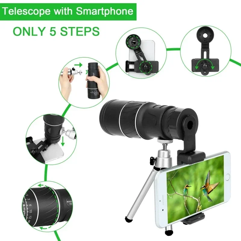 Powerful Monocular Telescope 16x52 Dual Focus Scope Zoom Monocular Prism Compact Monocle for Hunting Camping Equipment 6