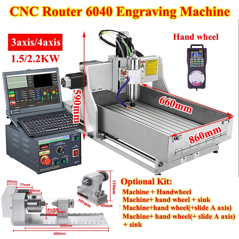 

LY 6040 3/4axis Engraver Milling Carving Kit Automatic CNC Router Engraving Machine for Metal Woodworking with Tank 2200W 1500W