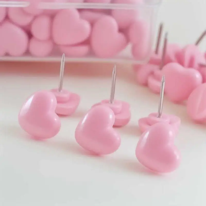 하트 모양 50팩 플라스틱 고품질 코르크 보드 안전 컬러 압정 사무실 학교 용품