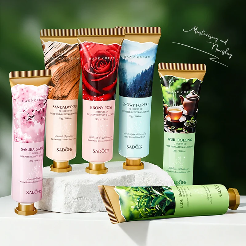 6pcs/kit SADOER Tea Flower Hand Cream Sets Hands Whitening Moisturizing Anti Wrinkles Anti-Aging Hand Skin Care Products