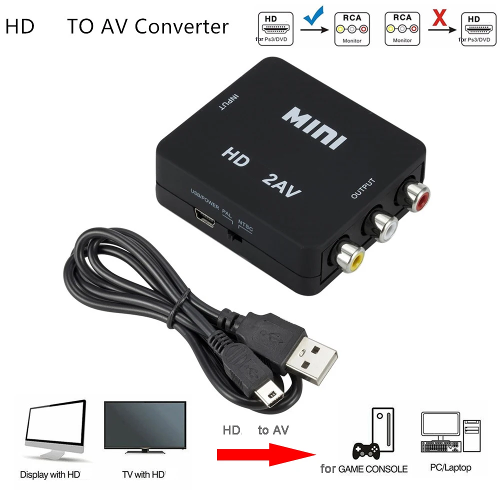 1080P HDMI-compatible to AV multi out RCA CVSB Scaler Adapter  CableConverter TV Box HD Video Audio Composite NTSC PAL Output - AliExpress