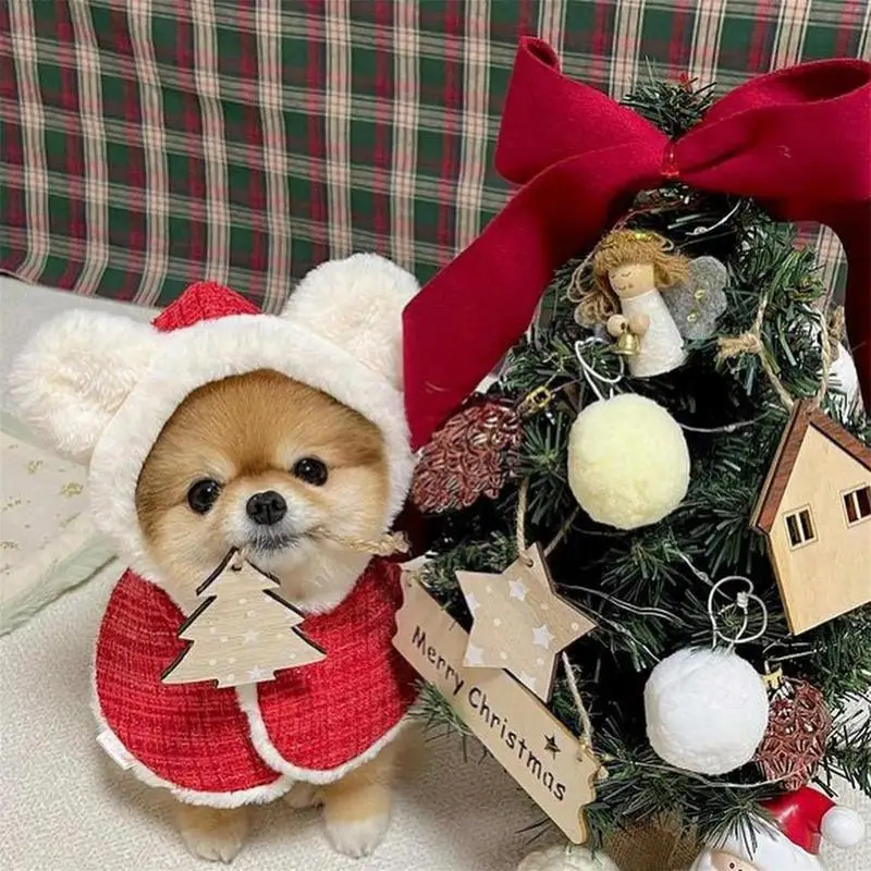 반려동물 크리스마스 망토 고양이 개 원피스, 귀여운 고양이 망토 모자, 코스튬 개 후드 망토, 소형 중형 반려동물 액세서리