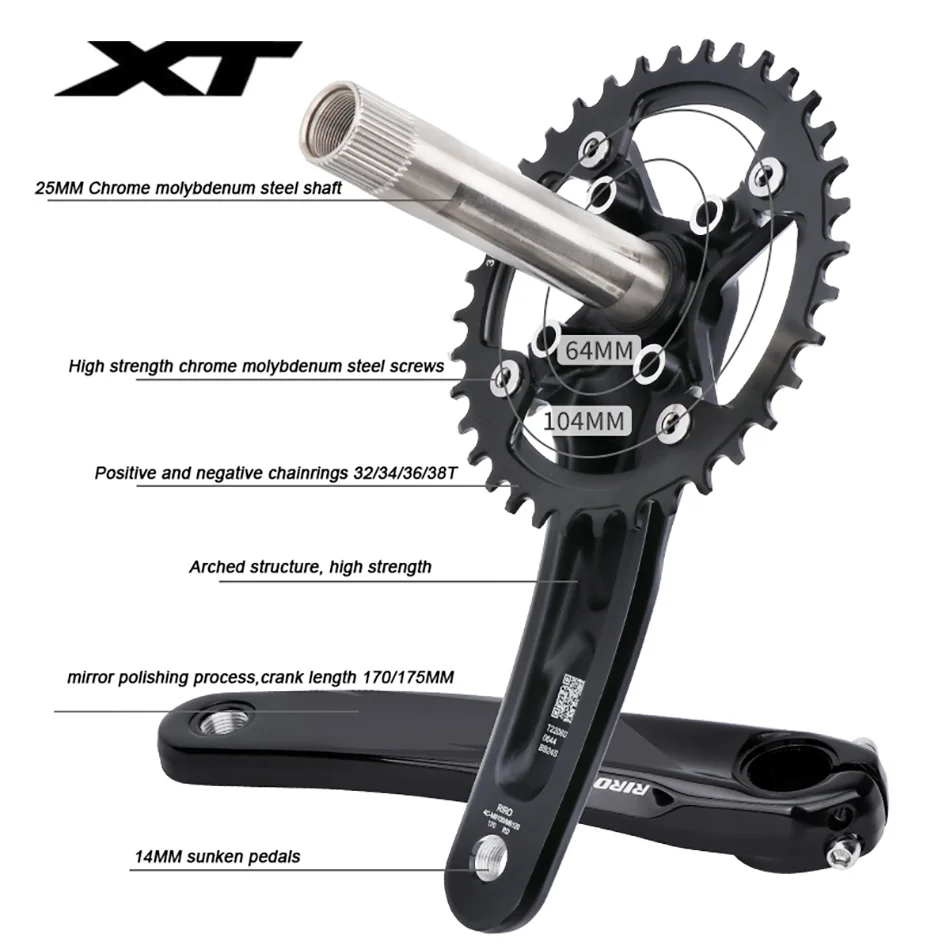 XT  ũũ 104BCD MTB  ũũ üθ  170mm 175mm,   32T 34T 36T 38T ˷̴ ձ mtb ũũ