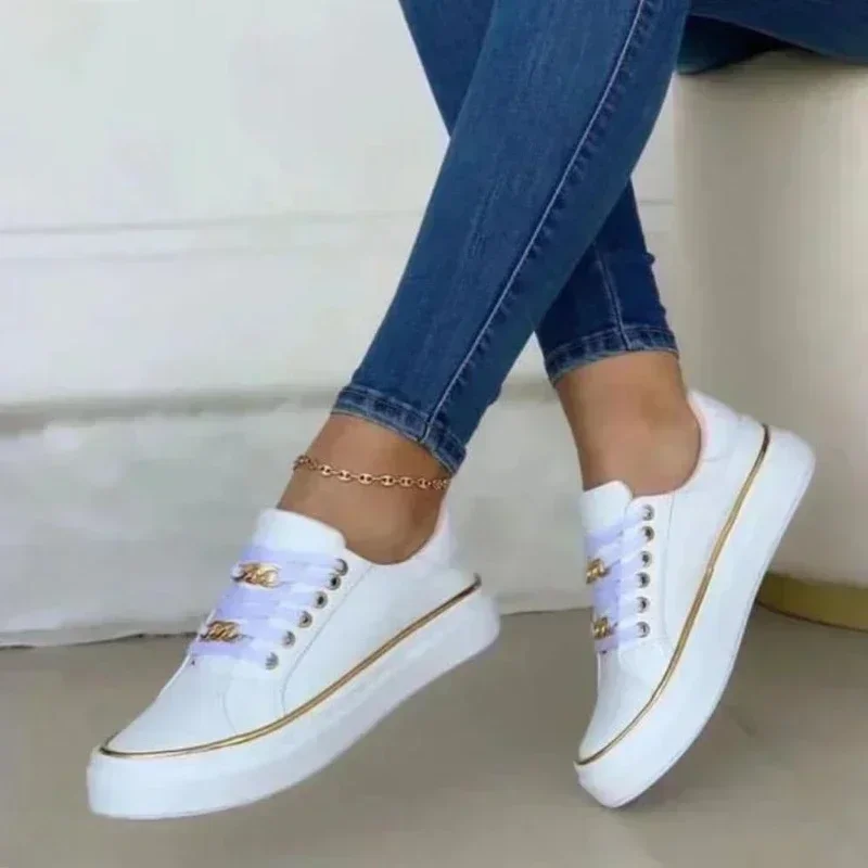 Women's Sneakers New Fashion Comfortable Round Toe Platform Sneakers Lace-up Walking Vulcanized Shoes