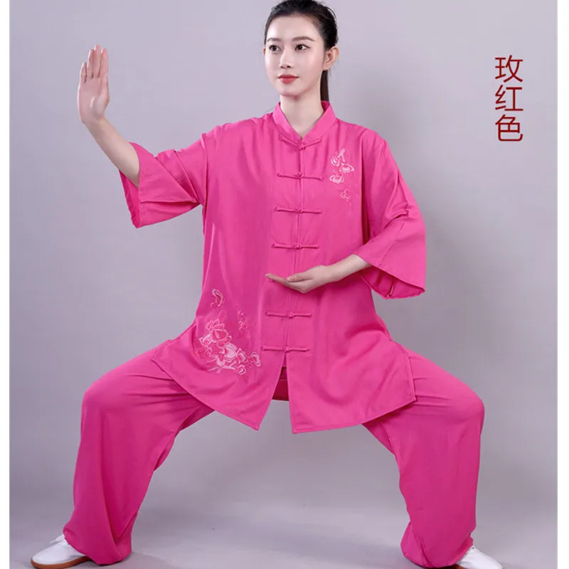 Summer Thin Cotton Linen Short Sleeve Tai Chi Suit Women's New Embroidery Martial Arts Performance Tai Chi Clothes Training 588