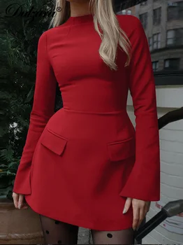 Dulzura Long Sleeves Zipper Bodycon Mini Dress With Pocket Solid Elegant Outfit Office Streetwear Women’S Autumn Winter Clothes 1