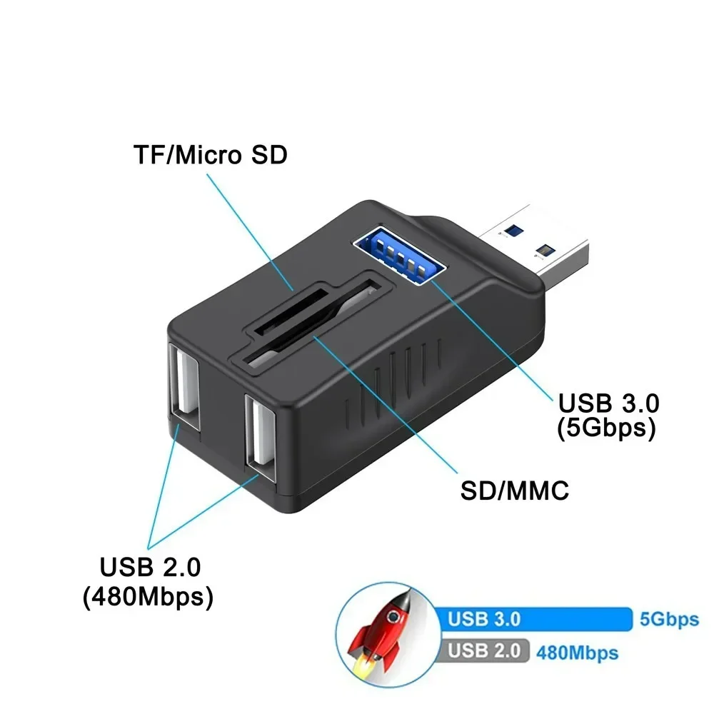 SD TF 카드 리더기가있는 5 포트 USB 3.0 허브 노트북 PC 카메라 플래시 드라이브 용 USB 3.0 2.0 포트 익스텐더 HDD Dash Cam Adapte