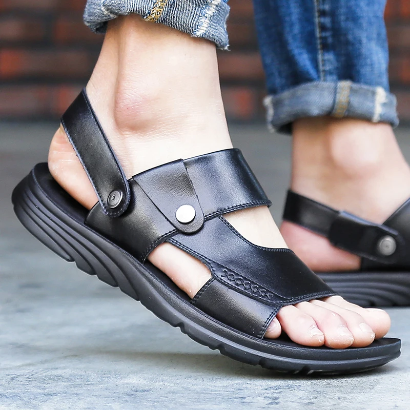 Men's Leather Sandals Summer Beach Outdoor Slippers