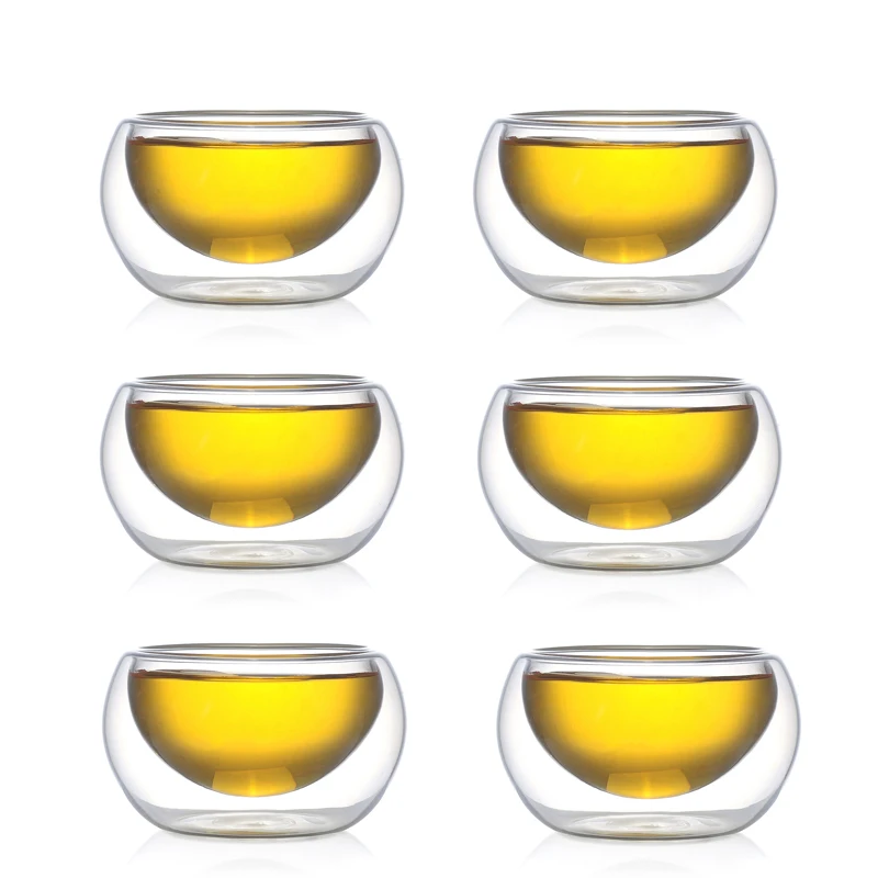 [GRANDNESS] 6 Pcs Heat Resistant Double Wall Glass Tea Cup Double Layer Clear Glass Teacup 50ml