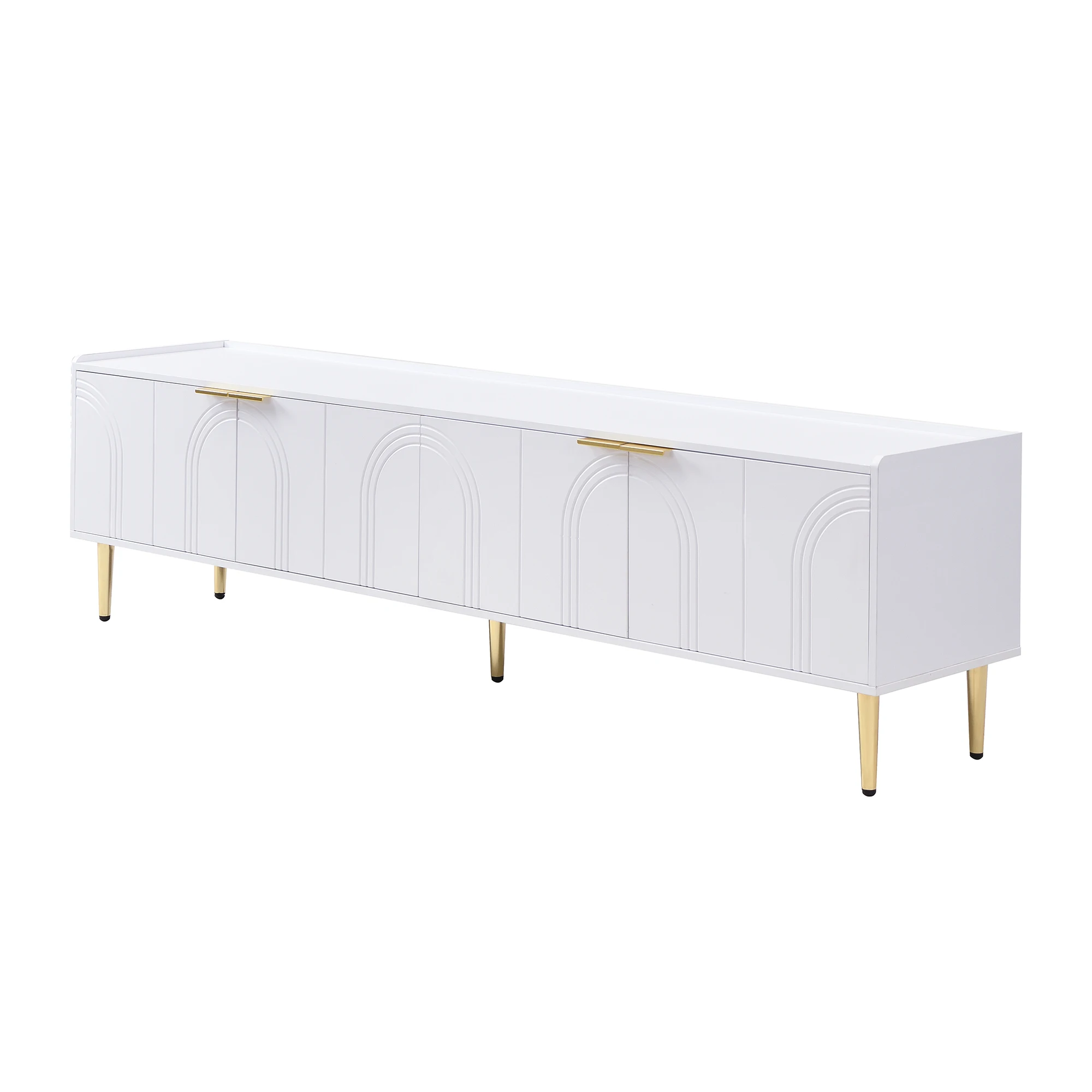 TV-Schrank, Lowboard mit strukturierter Tür, TV-Möbel, goldene Griffe und goldene Füße, 170 l x 35 B x 47,5 H (cm) – Detail 11
