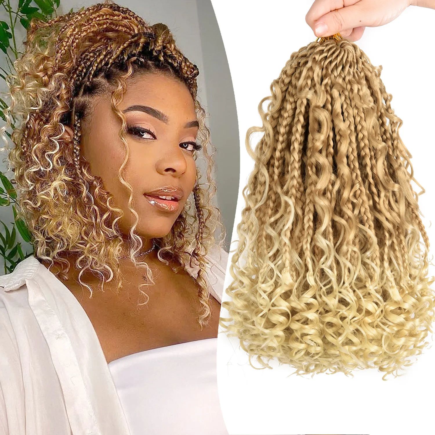 Short Synthetic Goddess Boho Box Crochet Braids Hair With Curl Ends 1Pack/Lot Boho Bob Box Braids Crochet Hair Extensions