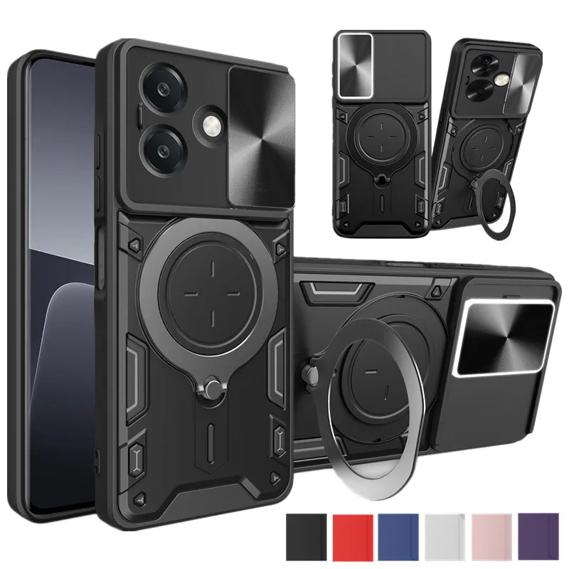 Shockproof Protective Phone Case with Ring Stand Holder and Lens Protection