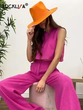 

Lucklisa Pant 2 piece set Women Crop Top With Straight Pant Sleeveless Top And Loose Pant Casual Outfit Summer Sets For Women