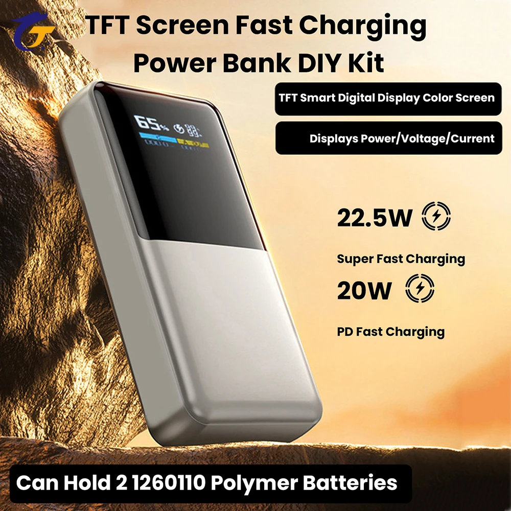 2*1260110 배터리 고속 충전 파워 뱅크 DIY 키트 22.5W PD QC 퀵 차지 모듈 배터리 케이스 쉘 - 배터리 미포함