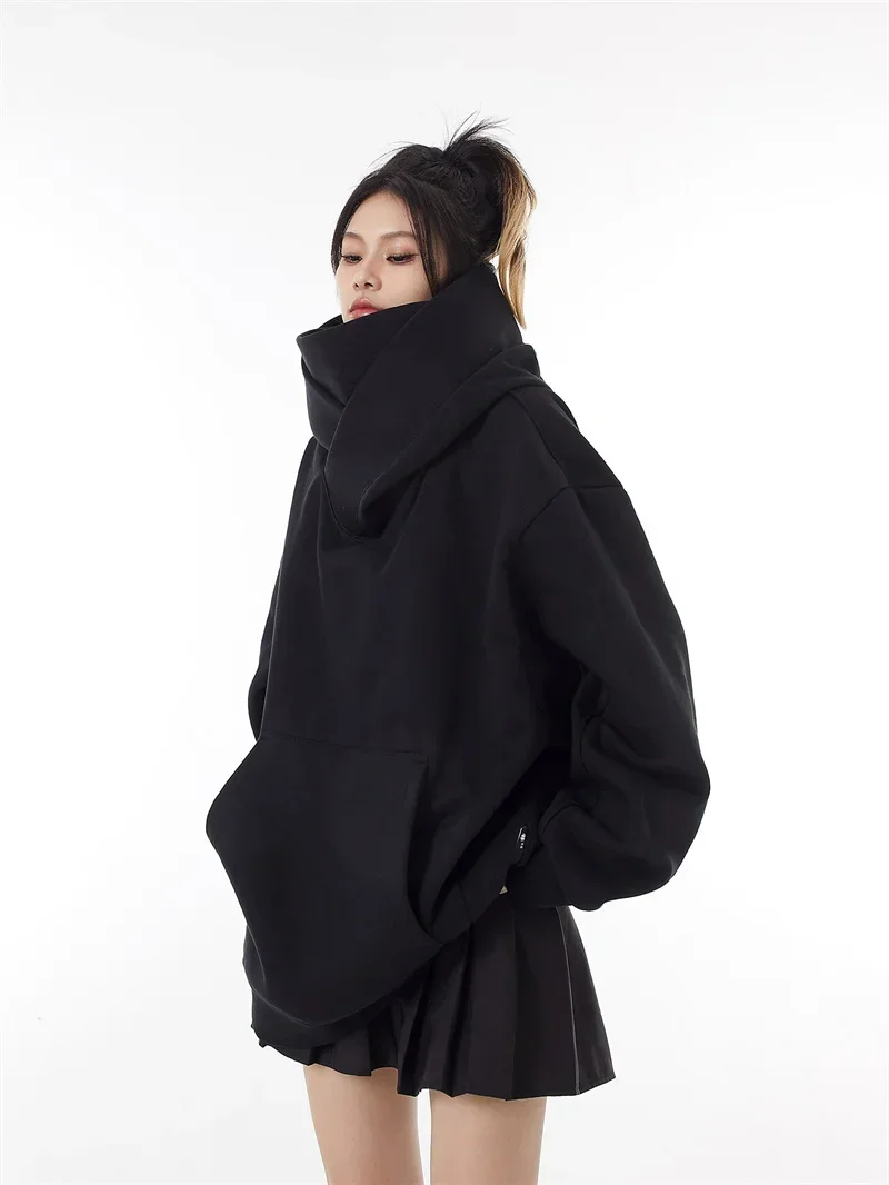 Autumn Solid Color Ninja Turtleneck Hoodies For Men Y2K Vintage Fleece Sweatshirts Hip Hop Japanese Streetwear Oversized Hoodie