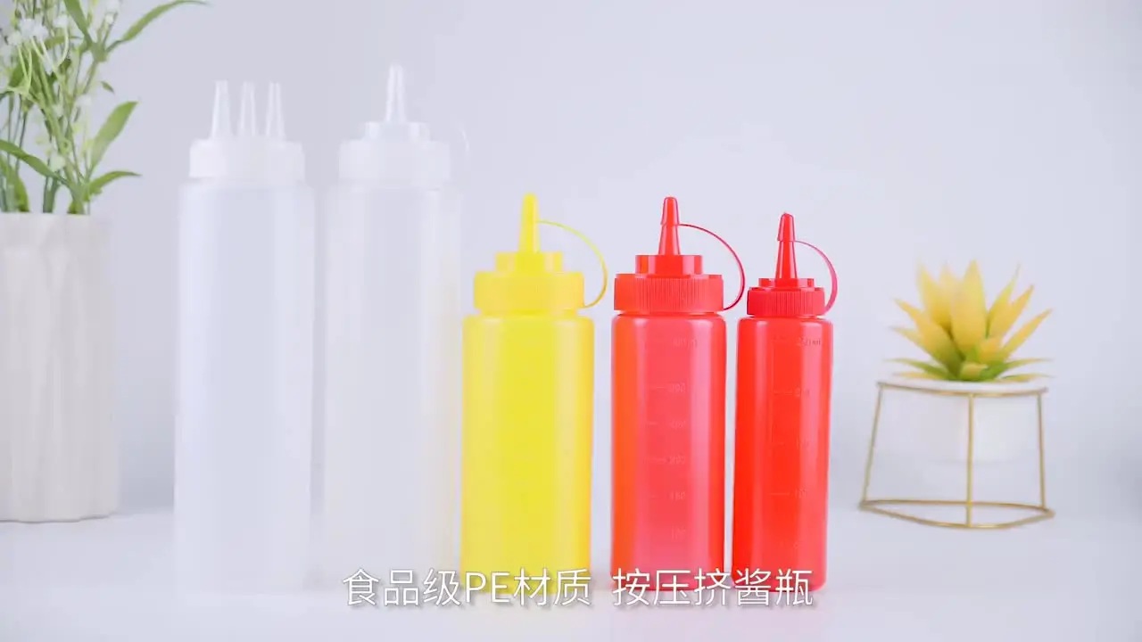 4 pièces 8/12/16/24 oz en plastique Squeeze Squirt Condiment Squeeze Bottle avec