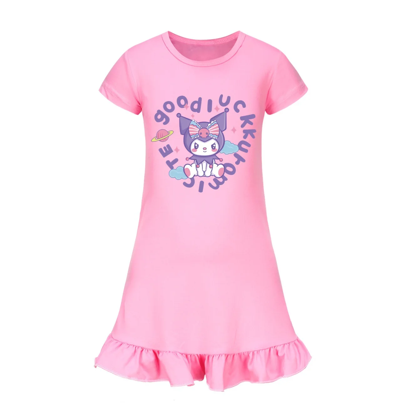 쿠로미 여아용 원피스 아이스 실크 반팔 잠옷, 가정 원피스,  잠옷, 키즈 드레스, 3245