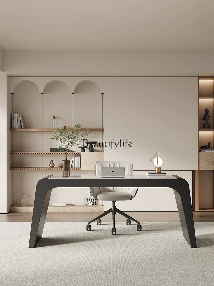 

Stone Plate Italian Minimalist Home Living Room Solid Wood Desk High-Grade Light Luxury Computer Desk