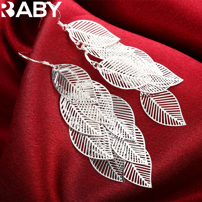

925 Sterling Silver Earrings fashion Jewelry Woman Layered Hollow Leaves Tassel Long Drop earrings Trendsetter Christmas Gifts
