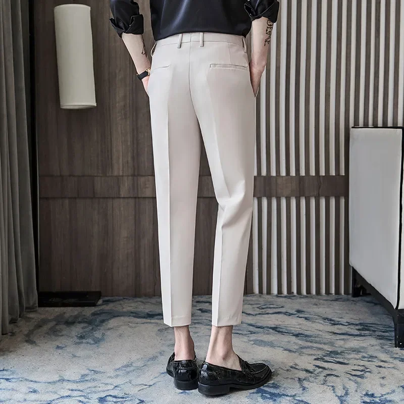 Pantaloni eleganti da uomo in stile britannico autunno nuovo solido di alta qualità pantaloni da ufficio casual slim fit pantaloni da abito da festa di nozze sociali formali 5