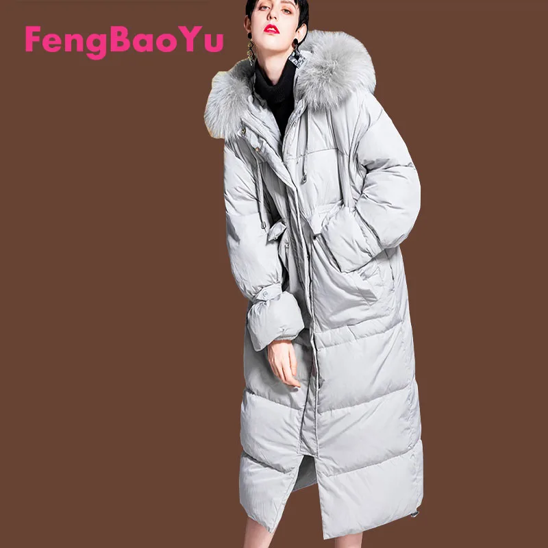 

Winter White Duck Down Hooded Down Lady Korean Version to Overcome Big Raccoon Fur Collar Thick Extremely Cold Outdoor Warm Coat