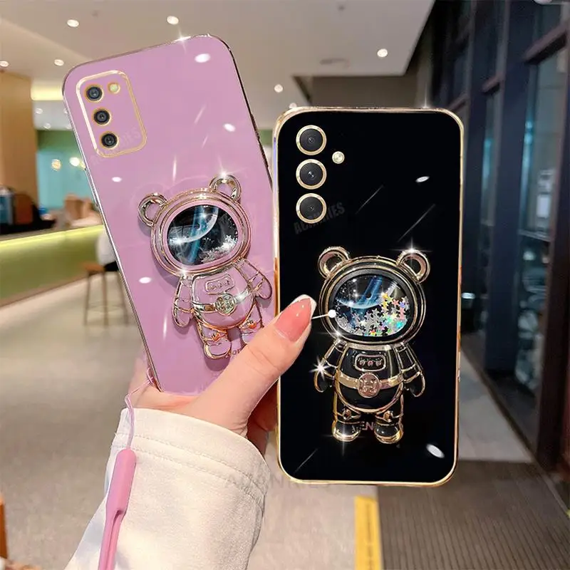 A 54 34 14 Glitter Astronaut Holder Placcatura Custodia In Silicone Per Samsung Galaxy A54 A34 A14 A24 A04S A03S M54 M14 M52 Cover Per Cordino